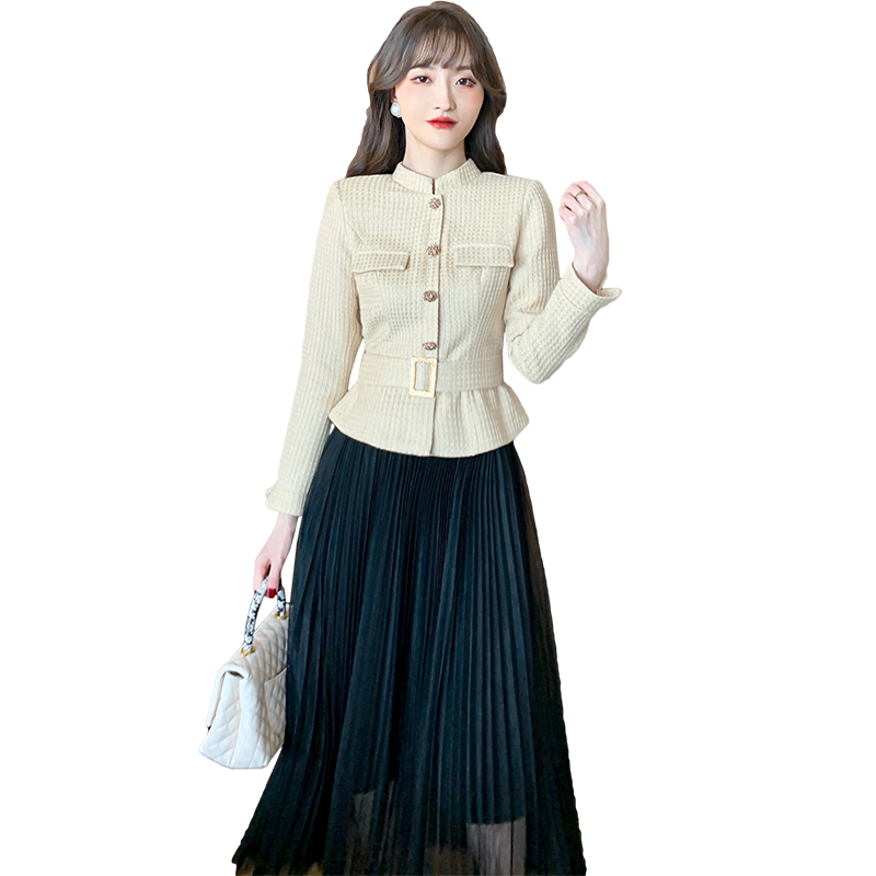 西服两件套女减龄洋气套装网纱裙女神范衣服气质年会礼服蓬蓬裙