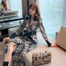 格子风衣女过膝2021新款 英伦风收腰显瘦韩版 中长款 毛呢大衣外套厚