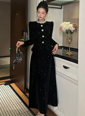 高端精致亮闪闪名媛连衣裙女新款年会晚宴重要场合高级感礼服长裙