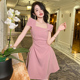生日party宴会小礼服平时可穿纯欲性感女神范气质高腰粉色连衣裙
