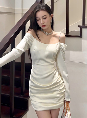 生日party白色小礼服裙平时可穿性感减龄小个子露肩吊带连衣裙女