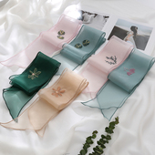 古风刺绣真丝小丝巾细窄长条装 饰领巾欧根纱飘带绣花绑包带丝带女