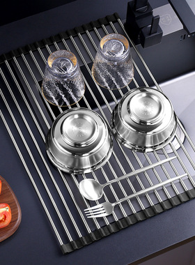 Silicone Kitchen Sink Dish Drying Rack retractable foldable