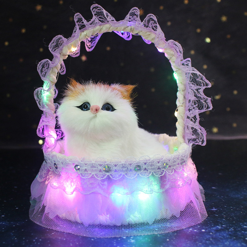 带灯花篮母子猫毛绒小猫咪会叫