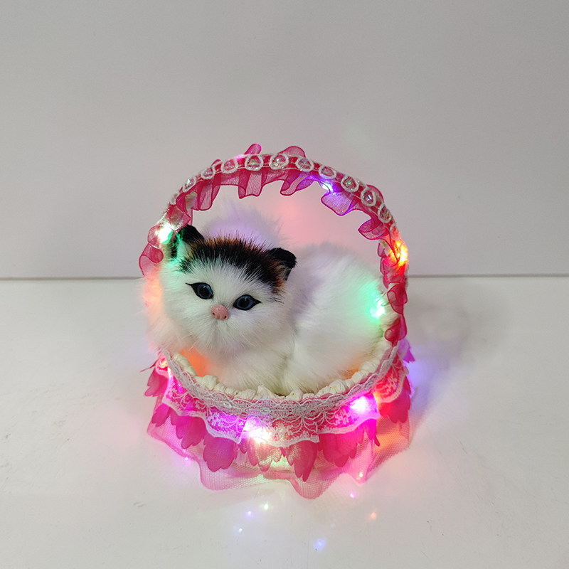 带灯花篮会叫的小猫咪毛绒动物玩偶儿童过家家仿真猫景区地摊礼品