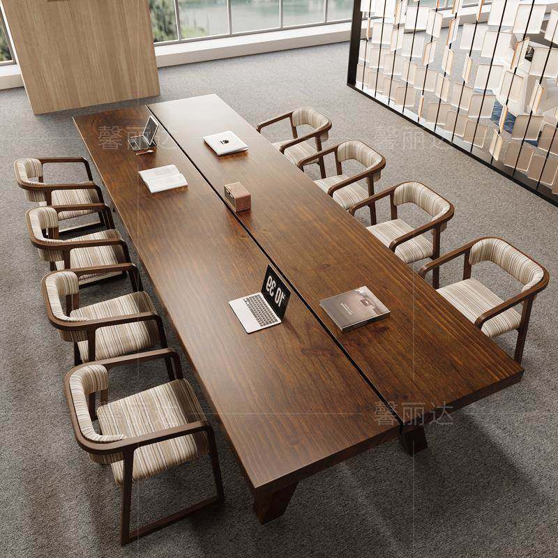 实木会议桌长桌简约现代长条大板桌子简易职员洽谈桌椅组合办公桌