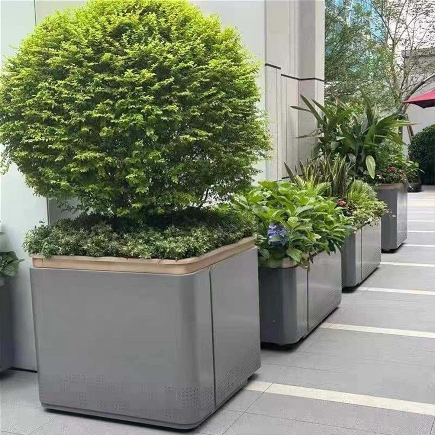 观户外92不锈钢花箱室种植槽筒花槽景外花钵市政花坛铁艺凹线圆花,商业/办公家具,花坛/花箱,淘宝优惠券,粉丝福利购,淘宝优惠卷