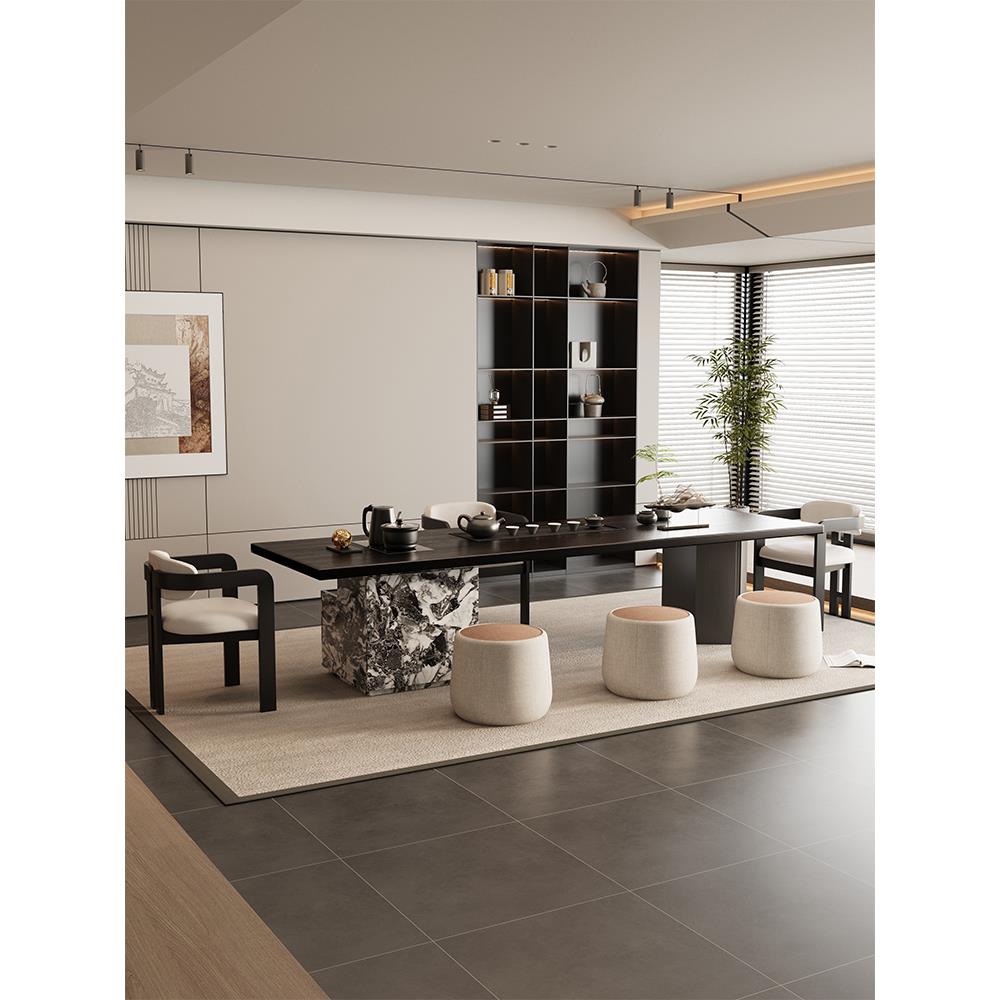 黑色茶台实木岛台茶桌椅组合轻奢现代高级感2025新款高端办公室