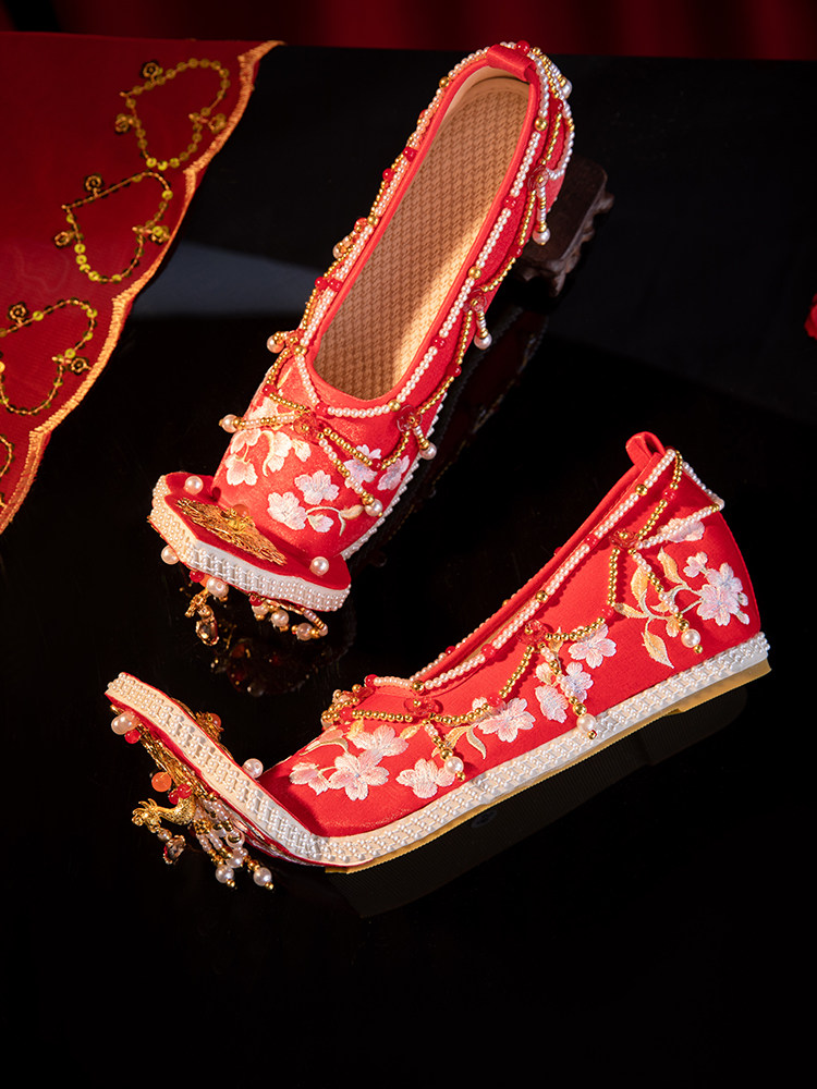 SANKENG GIRLS ORIGINAL WEDDING SHOES PHOENIX HEAVY INDUSTRIES HANDMADE CUSTOMIZED RED BAFFLE HANFU SHOES TASSEL BEADED BRIDAL SHOES
