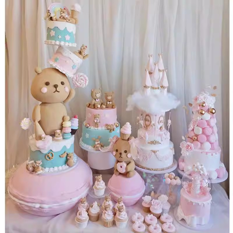 蛋糕店橱窗婚礼婚宴甜品台卡通CC熊公主城堡创意塑胶假蛋糕模型
