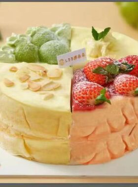 西餐厅咖啡馆8寸雪花酥杏仁草莓榴莲慕斯创意仿真生日蛋糕模型