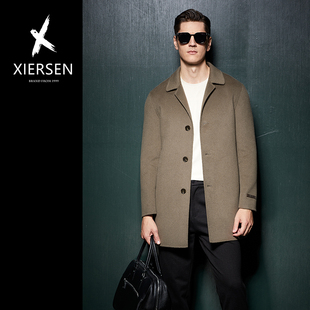 秋冬欧洲站新款纯羊毛西装领双面呢大衣男中长款时尚休闲外套修身