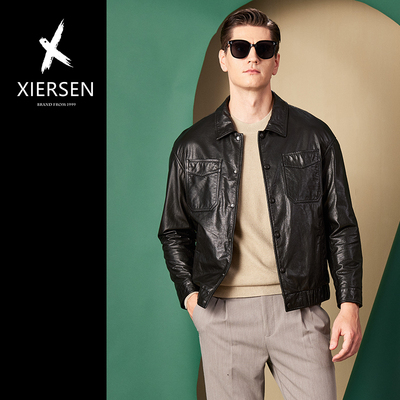 欧洲站轻奢头层牛皮真皮皮衣男