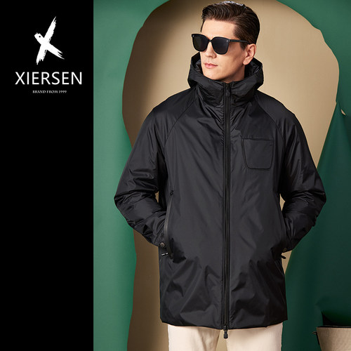 连帽尼龙桑蚕丝棉服中长款风衣