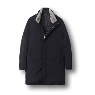 冬欧洲站新款水貂毛领鹅绒羽绒服男中长款立翻领外套时尚商务休闲