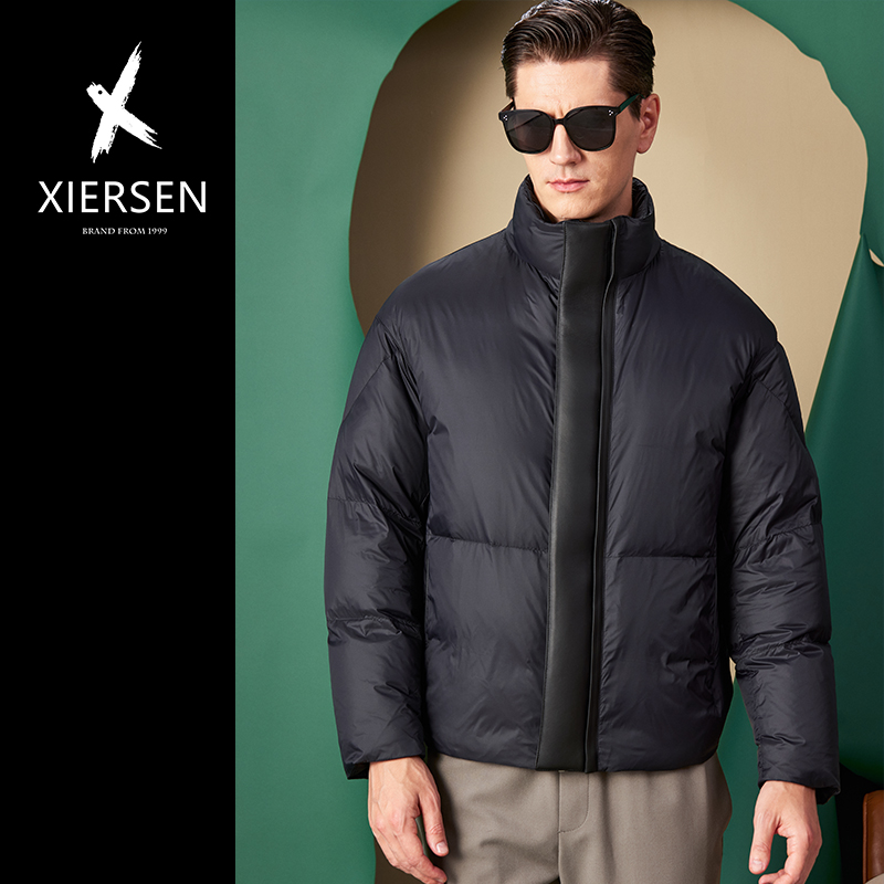 绵羊皮拼接加厚鹅绒短款羽绒服男