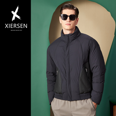 冬薄款立领绵羊皮拼接鹅绒羽绒服