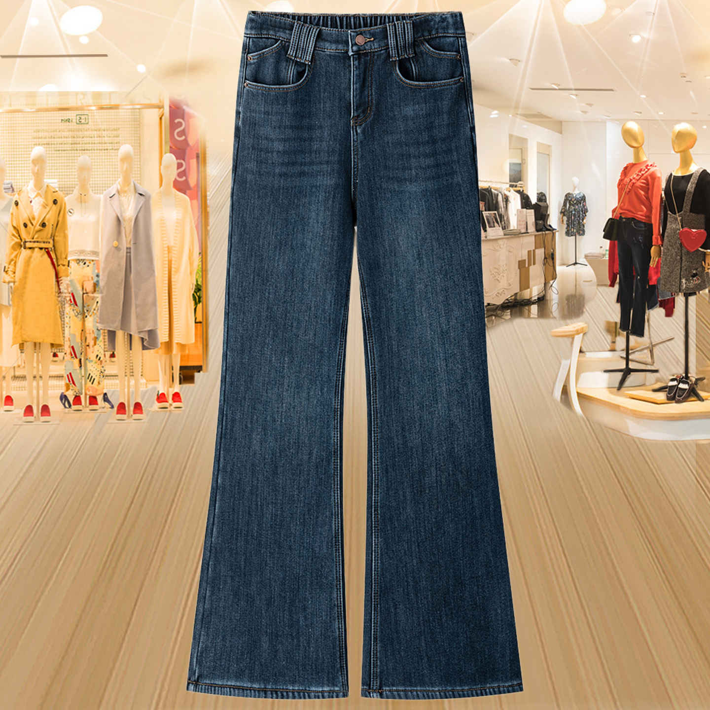 大码加绒喇叭拖地牛仔裤女休闲裤