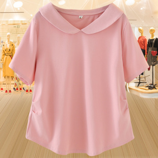 新款 t恤女2025夏季 优质胖mm宽松百搭遮肚子上衣 翻领正肩短袖 大码
