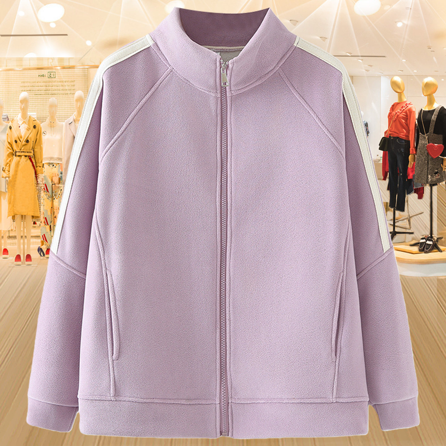 大码奥利绒加绒立领保暖卫衣外套