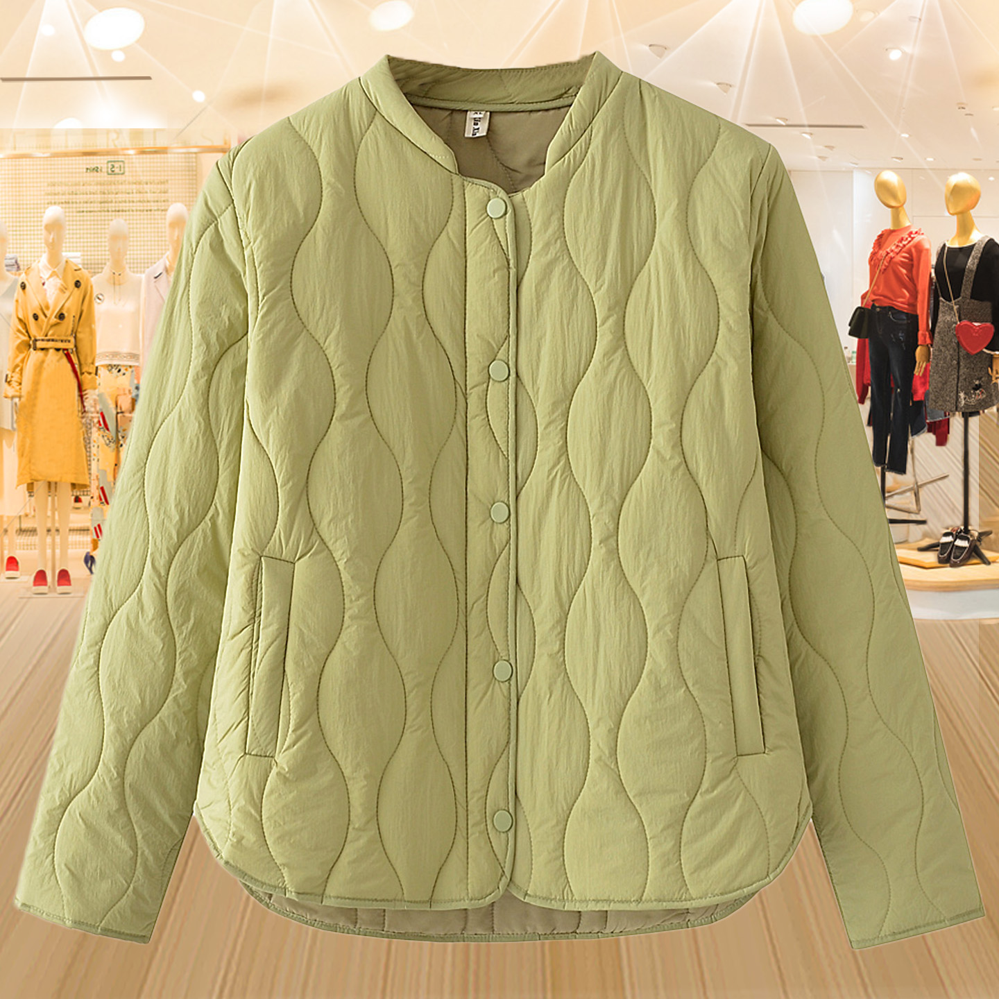 大码葫芦格夹棉小棉衣女秋冬新款