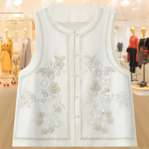 新中式钉珠亮片马甲女叠穿上衣女