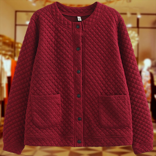 单排扣夹棉开衫 中年妈妈春秋女装 宽松显瘦时尚 加肥加大码 外套 新款