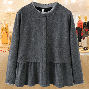 女装 圆领纽扣开衫 长袖 妈妈装 200斤减龄百搭遮肚上衣 娃娃衫 大码