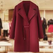 纯色毛呢外套2025春秋新款 大码 女装 双面呢羊绒大衣中长款 中式 上衣