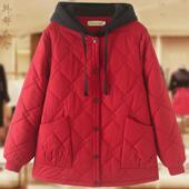 大码 全棉棉服棉外套女秋冬新款 连帽洋气宽松妈妈保暖加厚棉袄棉衣