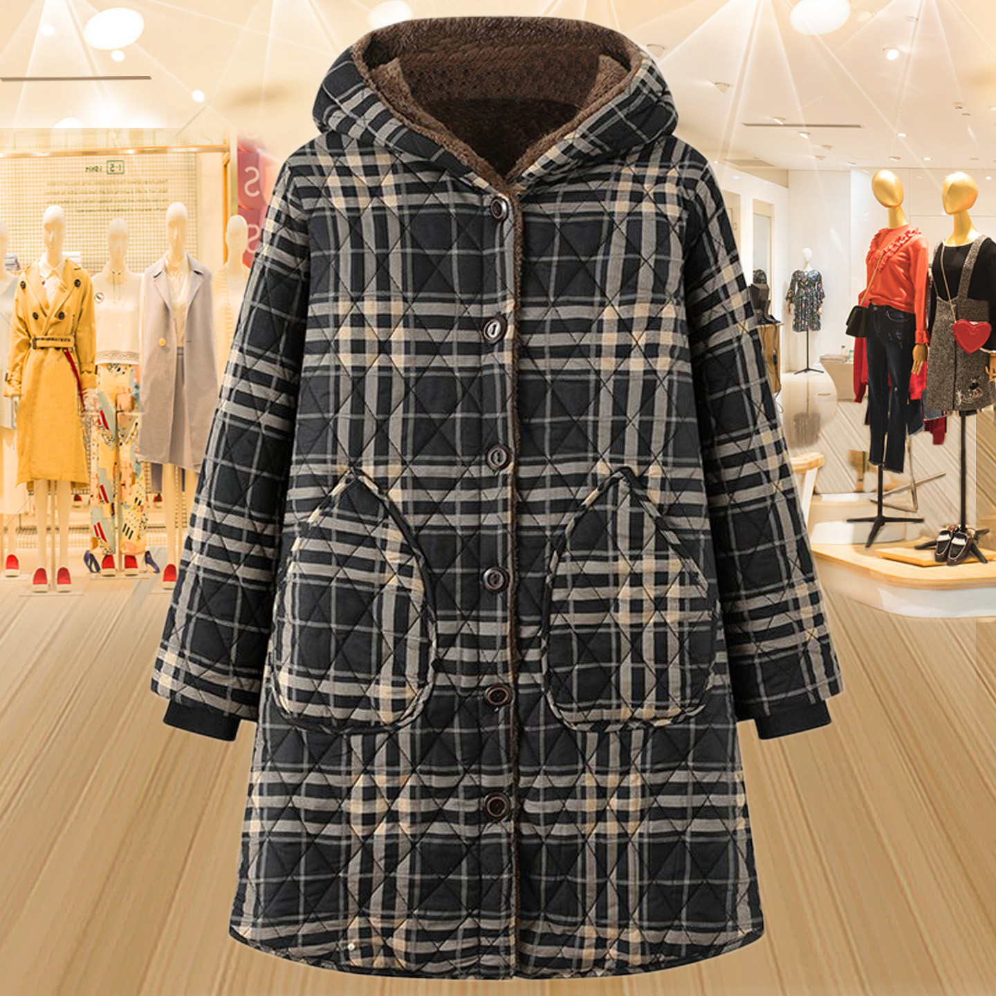 中老年2025冬季新款中长款棉衣女