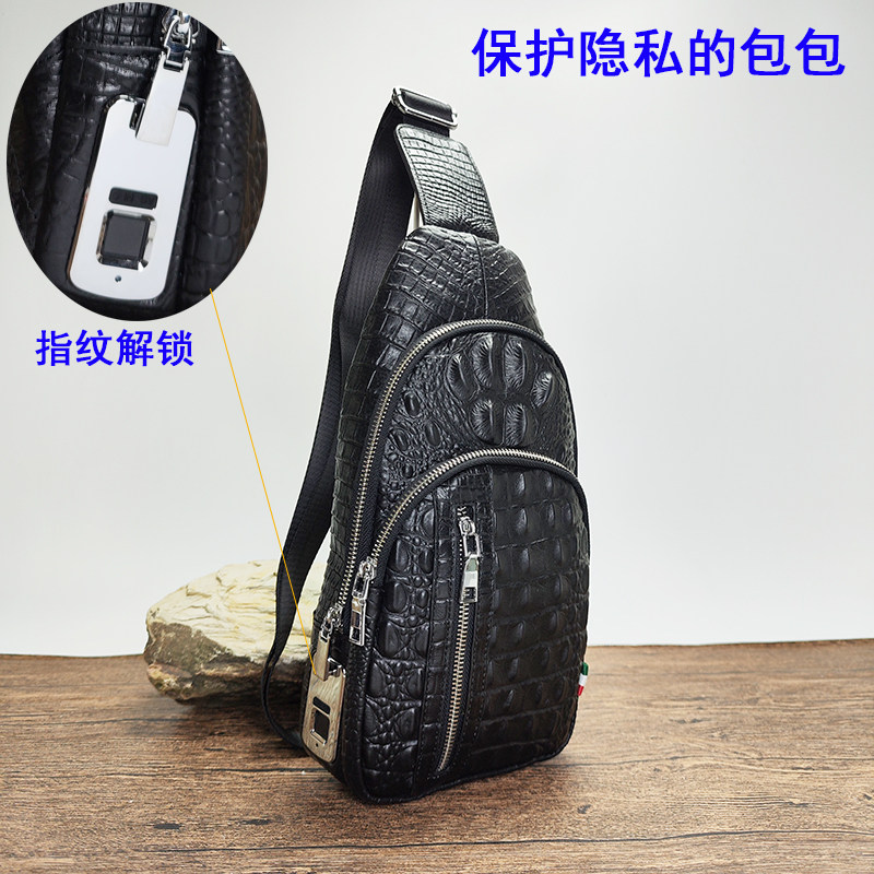 芬歌洛尔指纹锁男士真皮密码胸包运动单肩斜挎包头层牛皮商务包
