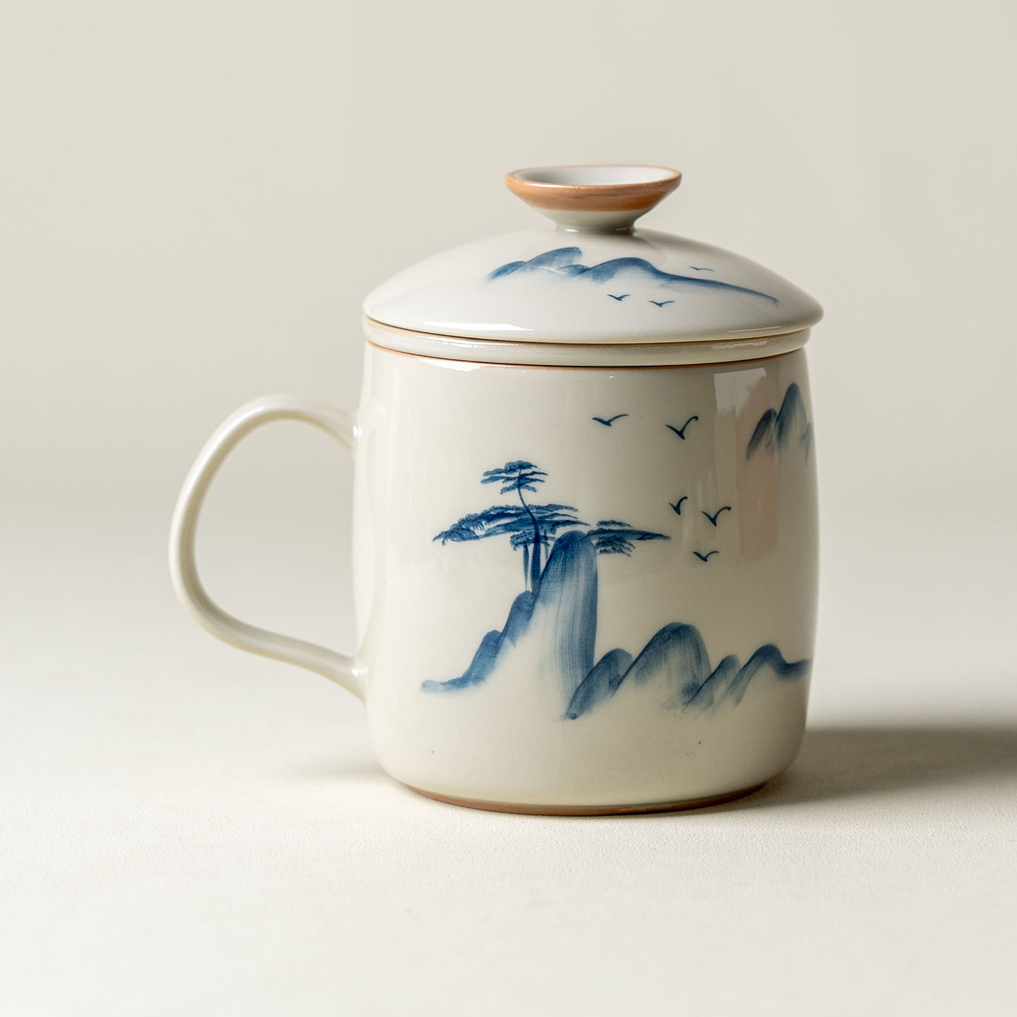 拾一茶镜 手绘山水茶杯陶瓷家用泡茶杯茶水分离办公杯带过滤