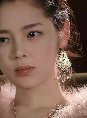 韩剧我的女孩 富家千金金世萱同款耳环 浅金色菱形流苏夸张耳饰品