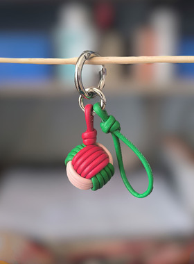 手工真皮编织球汽车钥匙扣挂件结实耐用个性高档