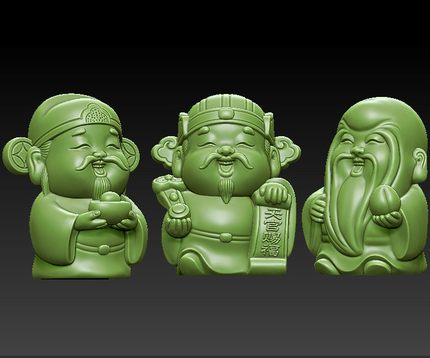 8064福寿禄stl和obj格式圆雕图可以北京精雕做路径精修精修