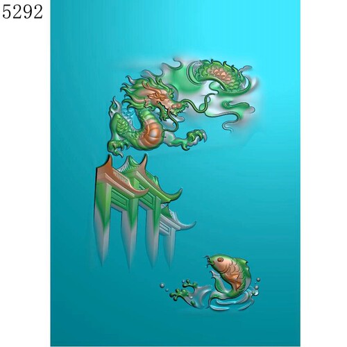 5292鲤鱼跃龙门龙牌玉雕刻北京精雕JDP灰度图BMP年挂件浮雕图