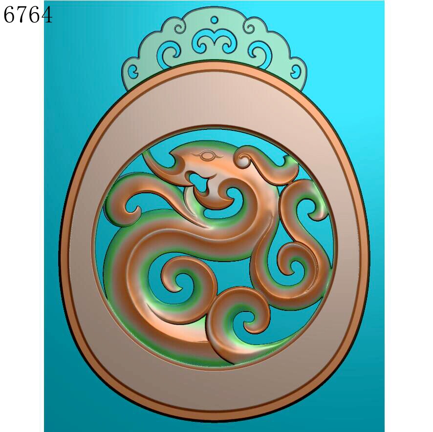 6764仿古镂空龙雕刻北京精雕图jdp灰度图挂件bmp玉雕素材浮雕图