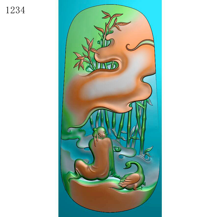 羲之饲鹅1234玉雕雕刻图北京精雕JDP灰度图BMP挂件素材浮雕图