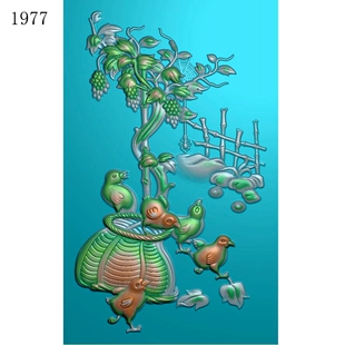 五子登科1977雕刻图北京精雕图JDP灰度图BMP挂件素材浮雕图