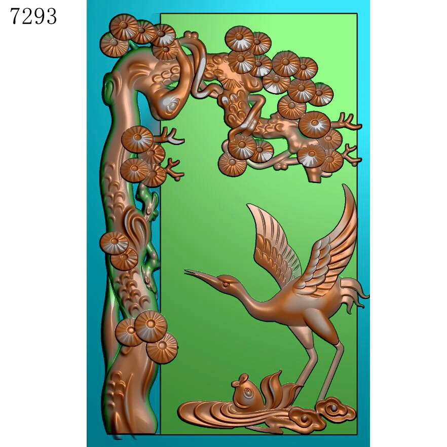 7293松鹤吉祥鹤精雕图JDP/灰度图BMP/玉雕挂件雕刻机文件