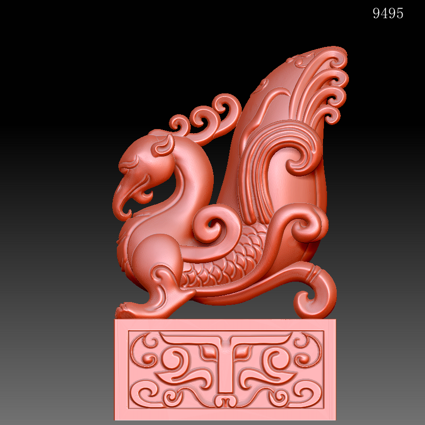 9495朱雀印章圆雕图雕刻机3D打印素材STL格式模型图OBJ精雕