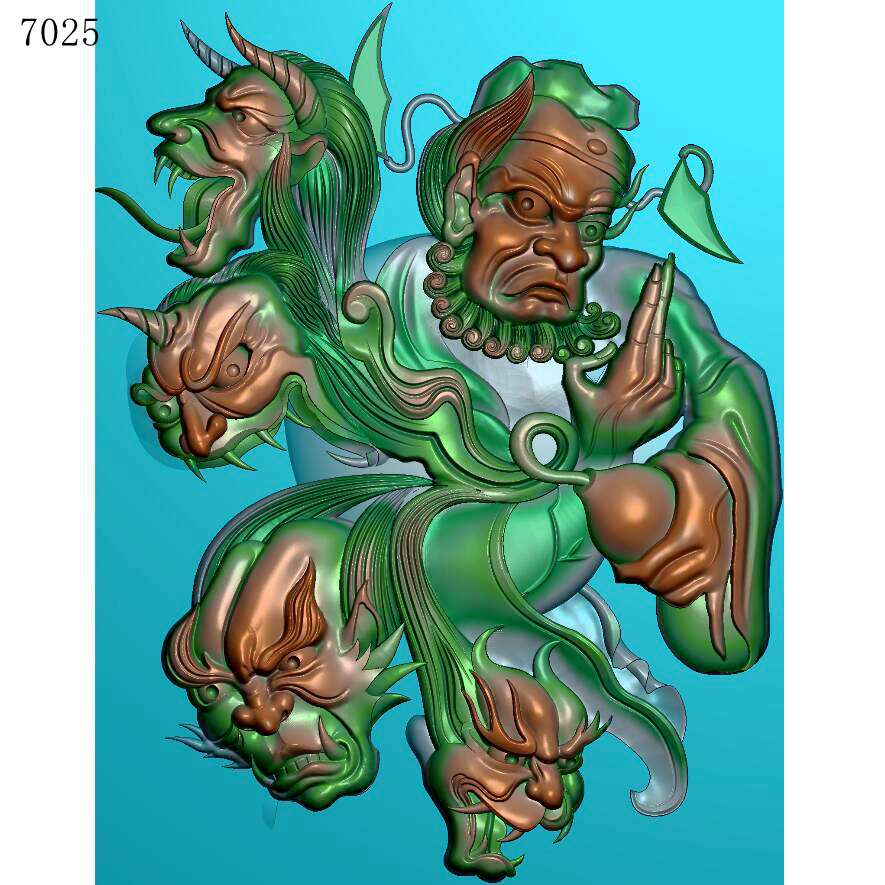 7025钟馗捉鬼神话人雕刻素材精雕jdp灰度图bmp挂件玉雕源文件