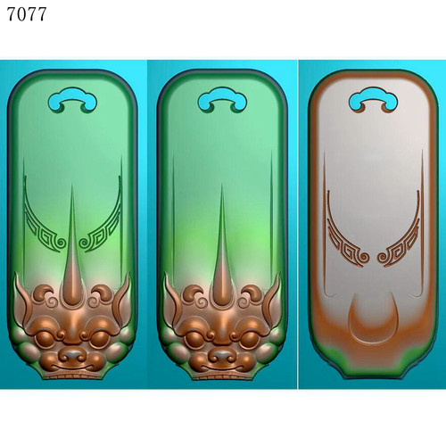 7077兽头长牌雕刻北京精雕图JDP玉雕灰度图挂件BMP浮雕图