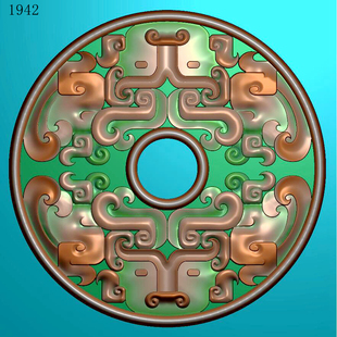 仿古玉璧1942玉雕刻图北京精雕图JDP灰度图BMP挂件素材浮雕图