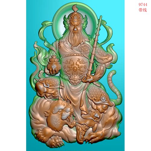 9744玉雕正身骑坐老虎武财神赵公明挂件带线灰度图精雕图JDPbmp