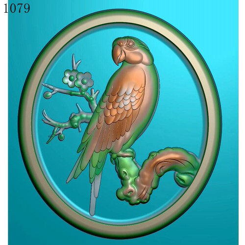 英明神武鹦鹉1079玉雕刻图北京精雕图JDP灰度图BMP挂件素材浮雕图