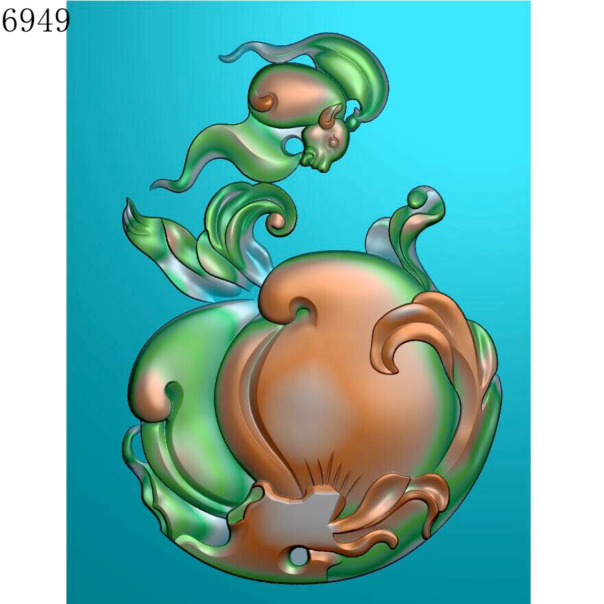 6949蝠寿桃雕刻北京精雕图JDP灰度图挂件BMP玉雕源文件浮雕图