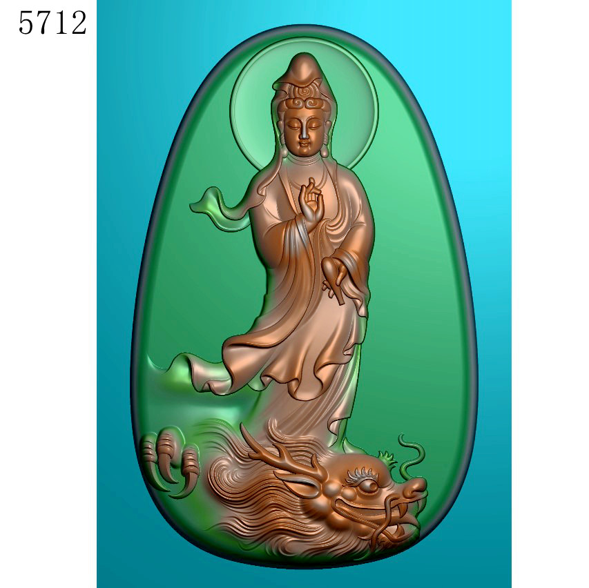 5712站龙头观音北京精雕图jdp灰度图挂件bmp玉雕浮雕素材浮雕图