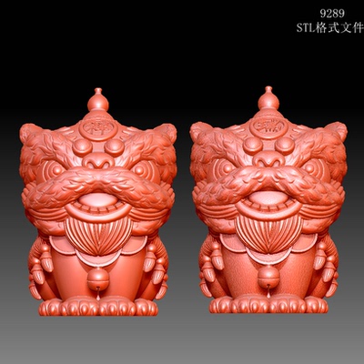 9289祥瑞醒狮圆雕图雕刻机3D打印素材STL格式模型图OBJ精雕
